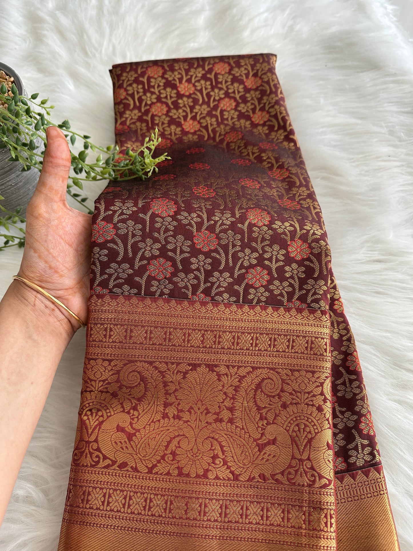 Rich Chocolate Kanchi Tissue Silk Saree