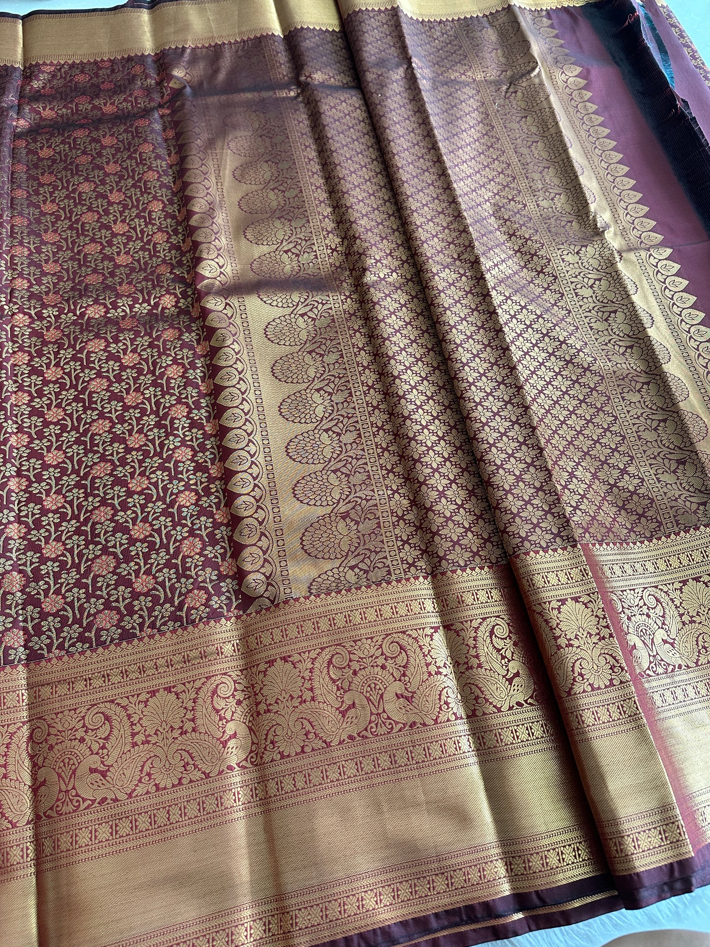 Rich Chocolate Kanchi Tissue Silk Saree
