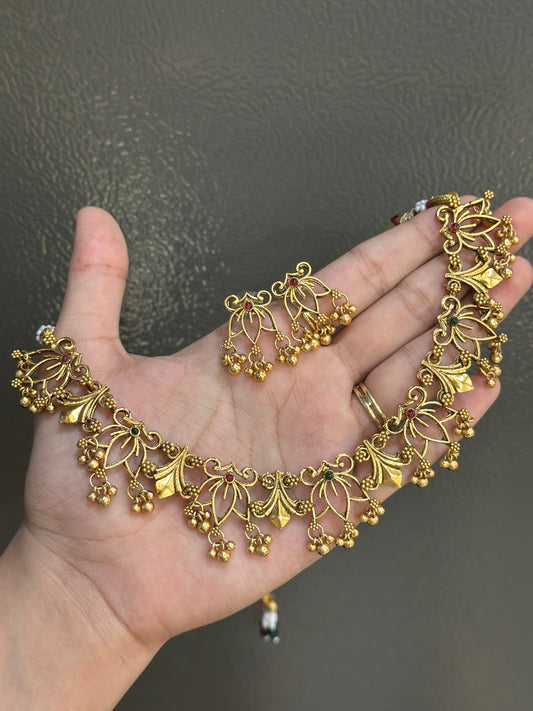 Heritage Lotus Ghungroo Necklace