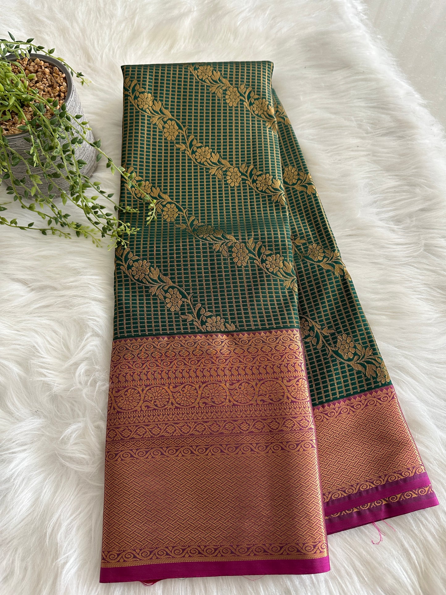Peacock Green Chettinad Kanchi Tissue Silk Saree