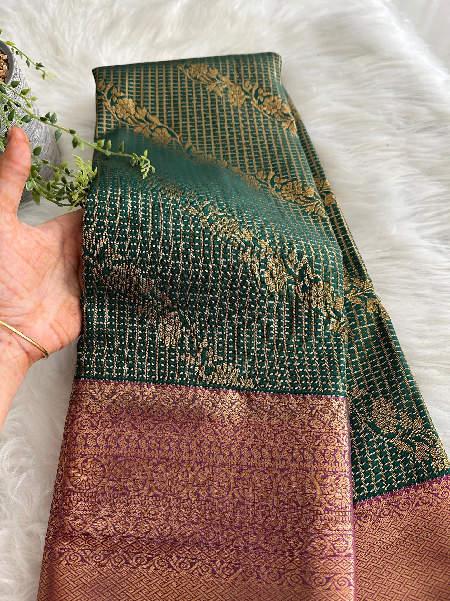 Peacock Green Chettinad Kanchi Tissue Silk Saree