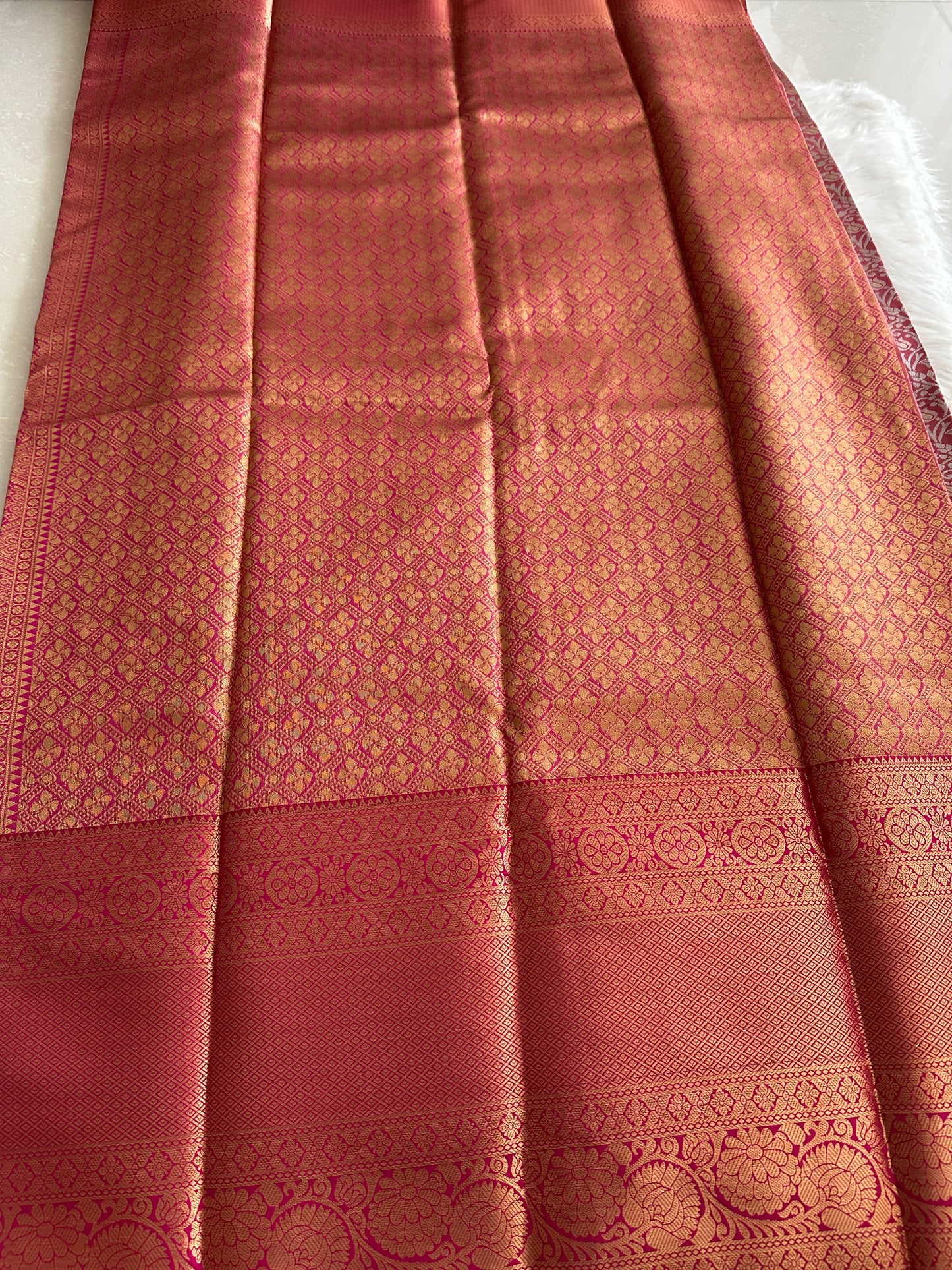 Salmon Peach Kanchi Tissue Silk Saree