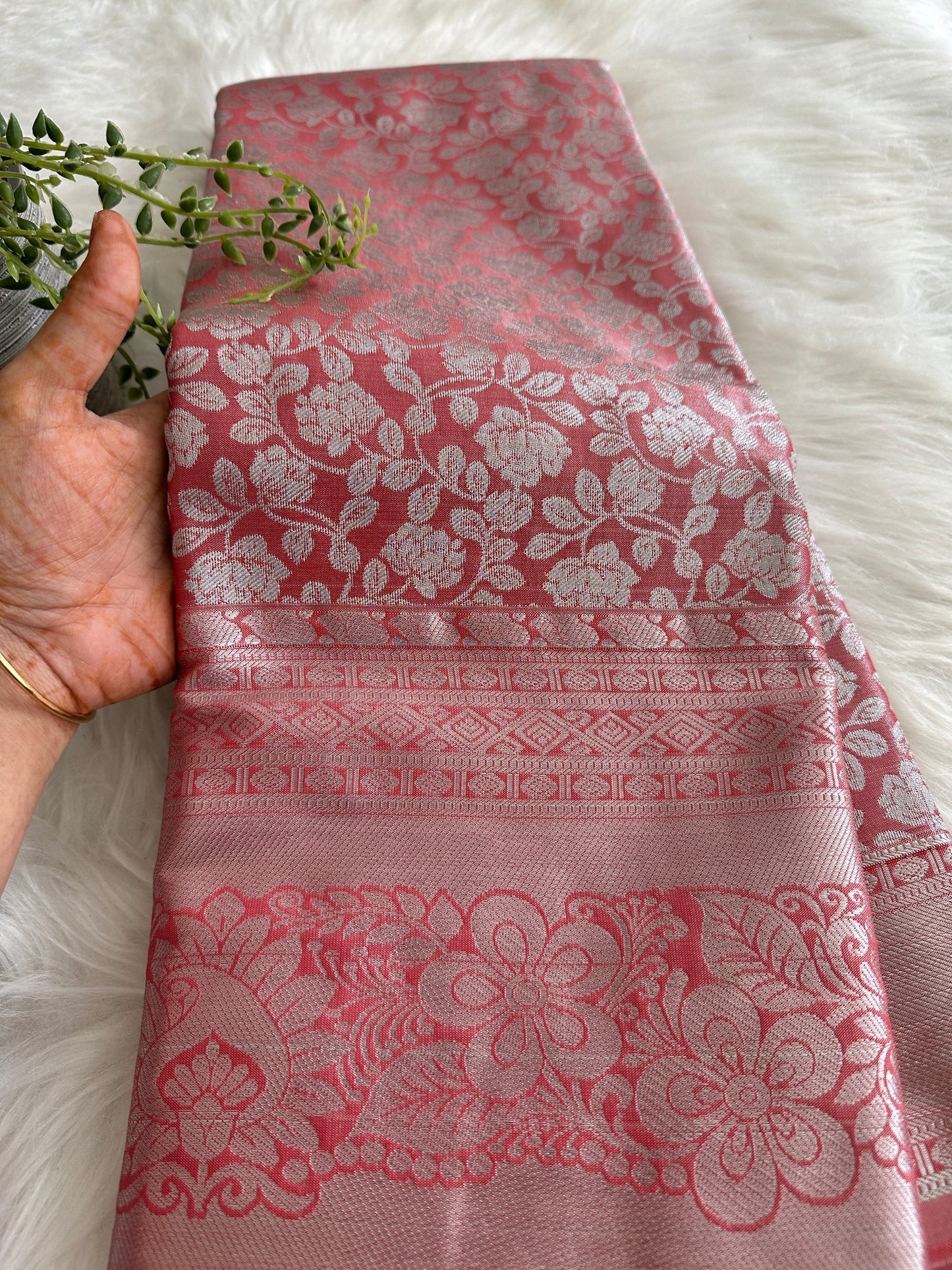 Blushing Peach with Silk Zari Kanchi Tissue Silk Saree