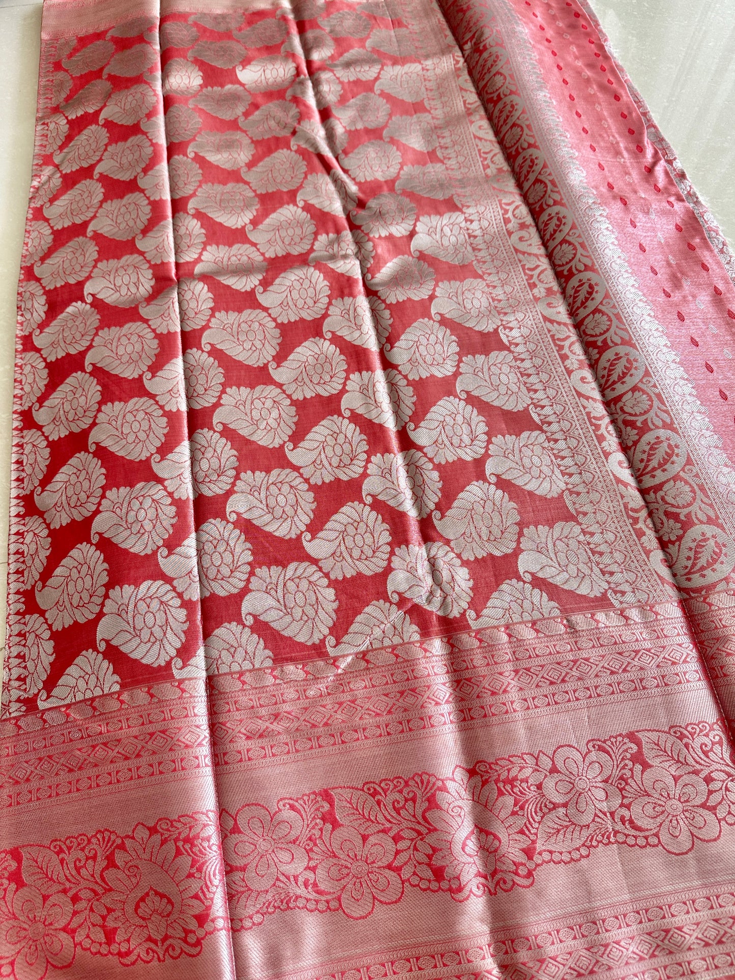 Blushing Peach with Silk Zari Kanchi Tissue Silk Saree