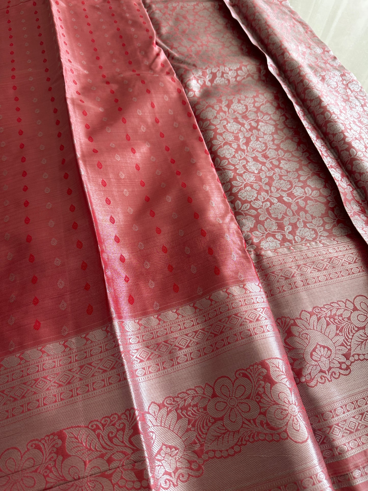 Blushing Peach with Silk Zari Kanchi Tissue Silk Saree