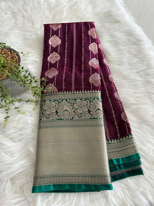 Burgundy Semi Tissue Silk Saree