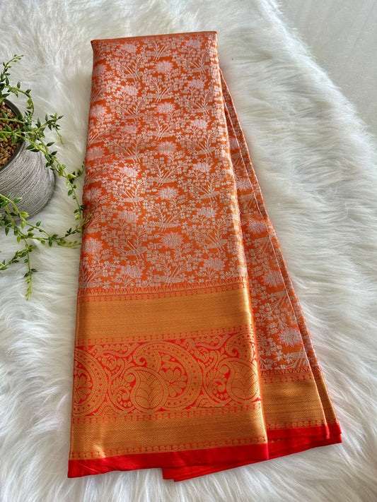 Tangerine Kanchi Tissue Silk Saree