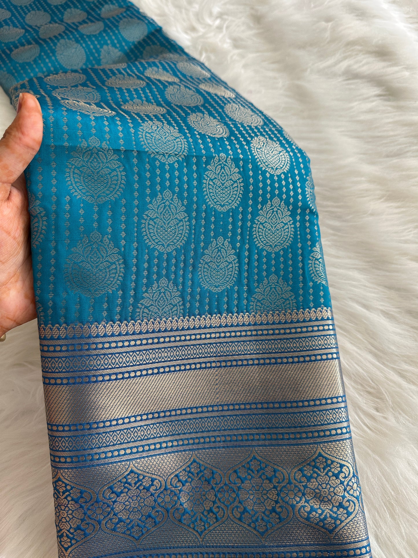 Azure Blue Semi Tissue Silk Saree