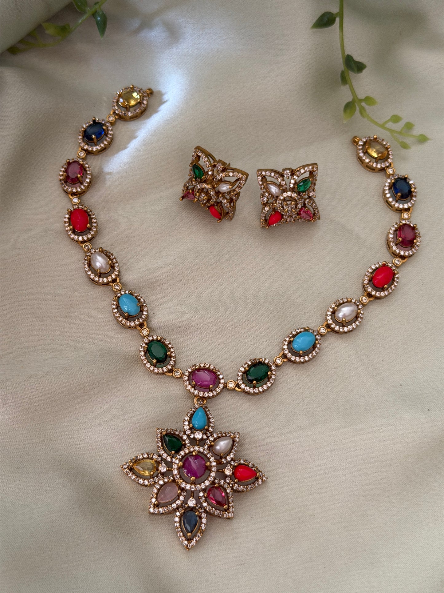 Adhira Stone Navaratna Necklace