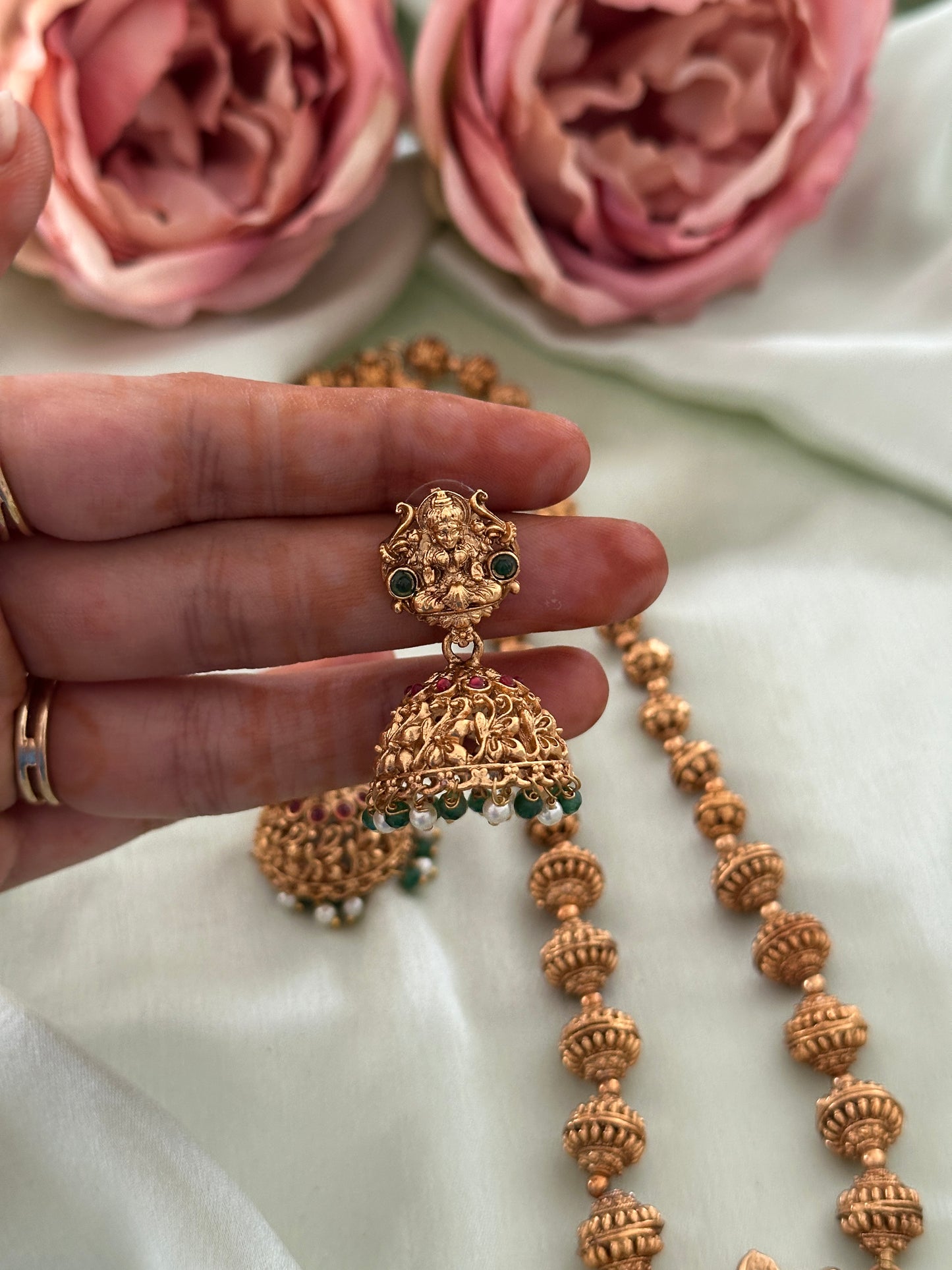 Chettinad Devi Chain Set with Green Beads