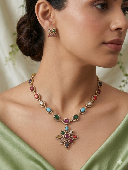 Adhira Stone Navaratna Necklace