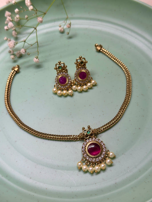 Ruby pendant Cute Attigai with pearls