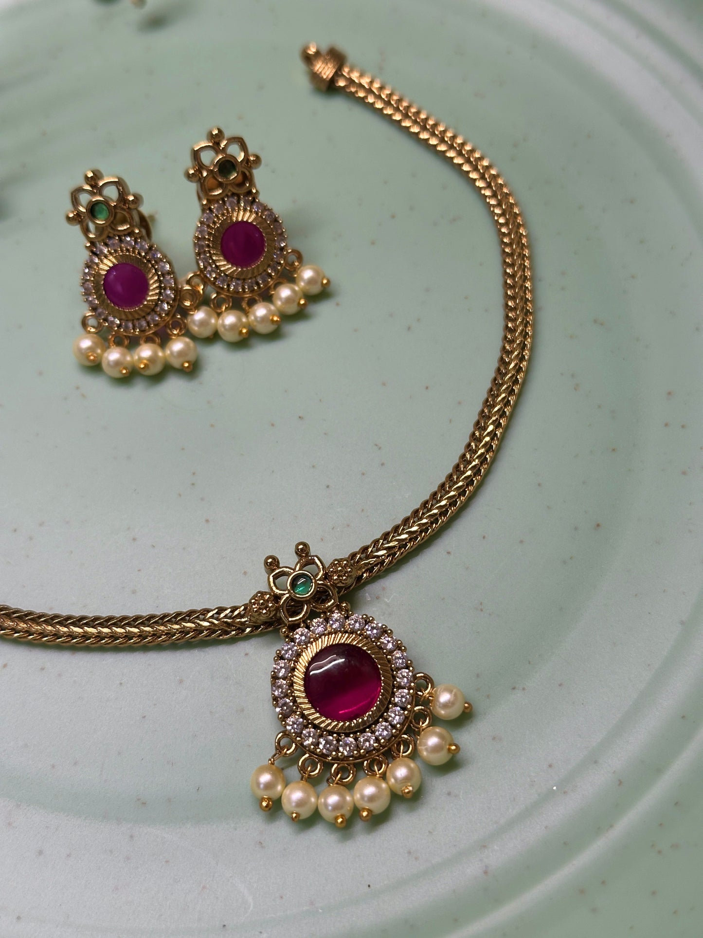 Ruby pendant Cute Attigai with pearls