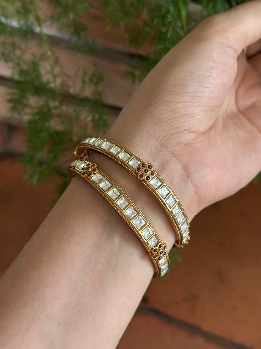 White floral jadau bangles