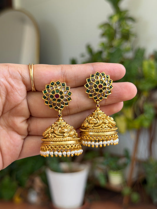 Emerald Chithra Gold Replica Jhumkas