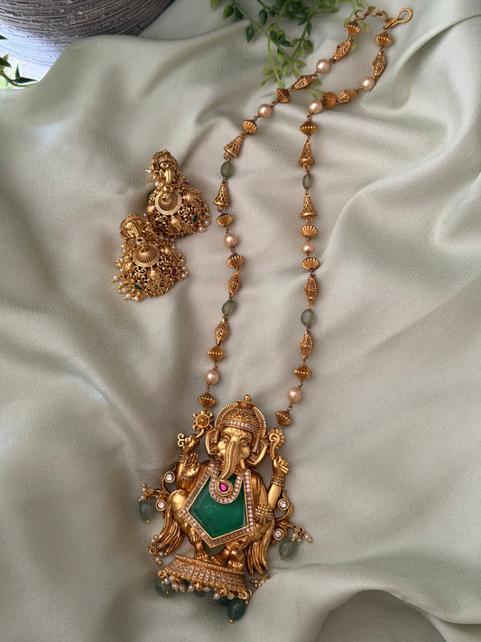 Premium Ganesha Doublet Stone Haaram Set