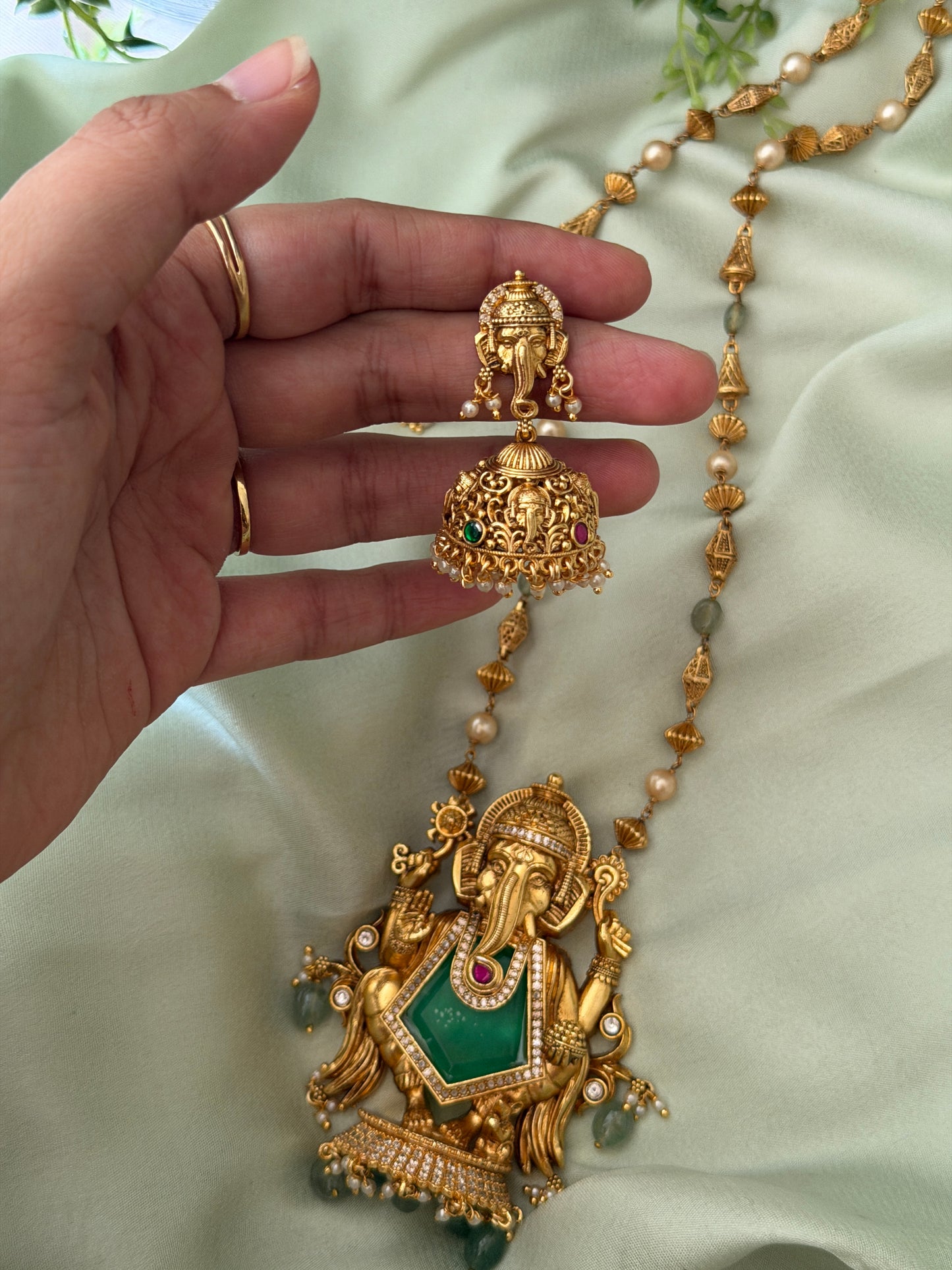 Premium Ganesha Doublet Stone Haaram Set