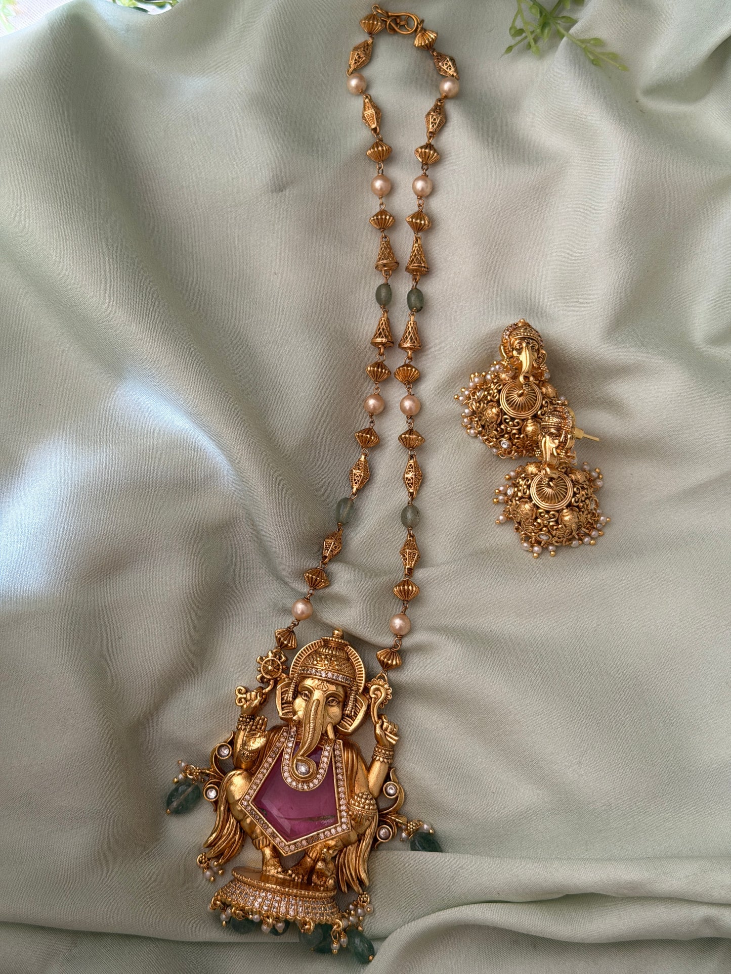 Premium Ganesha Doublet Stone Haaram Set