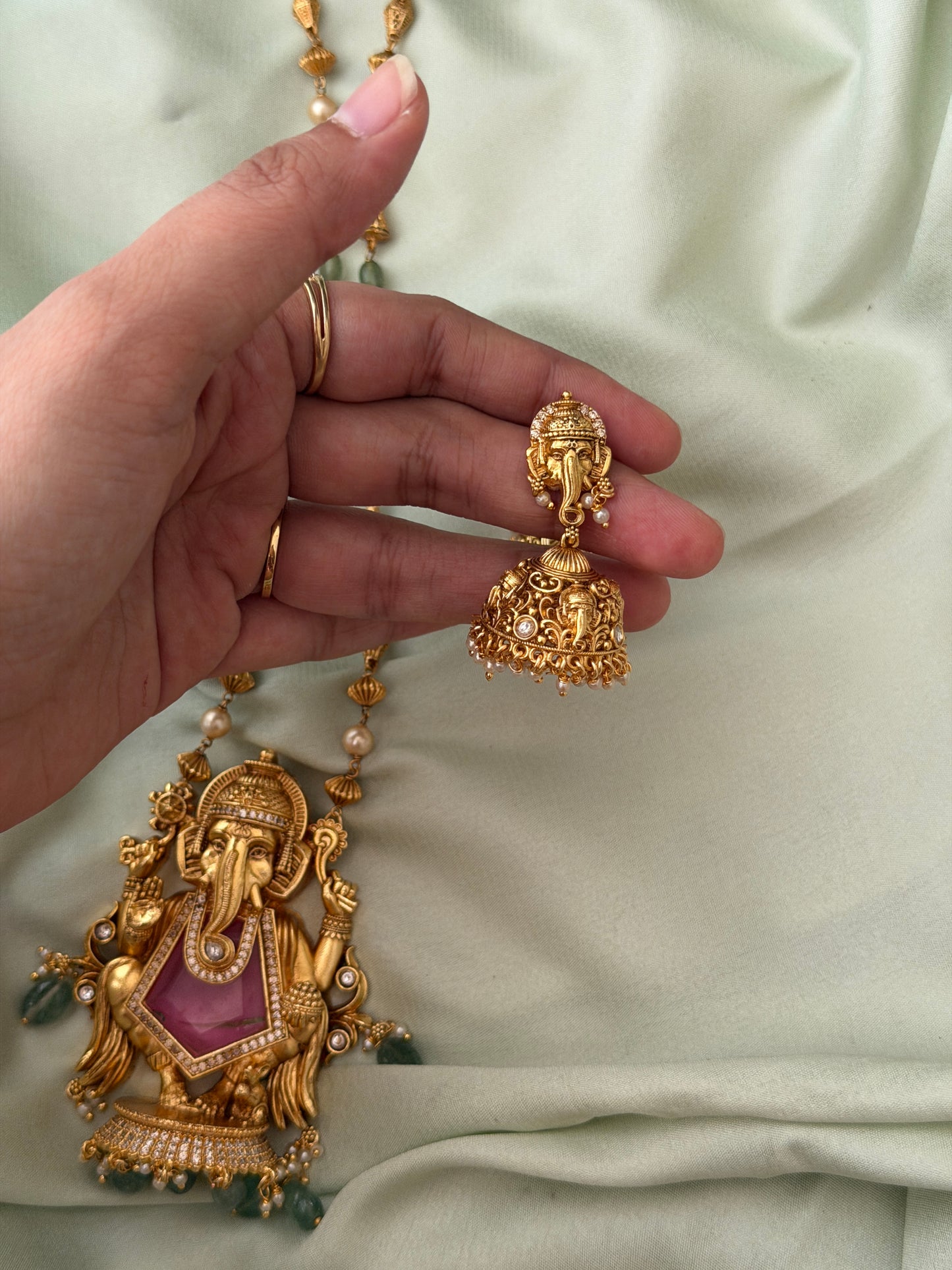 Premium Ganesha Doublet Stone Haaram Set