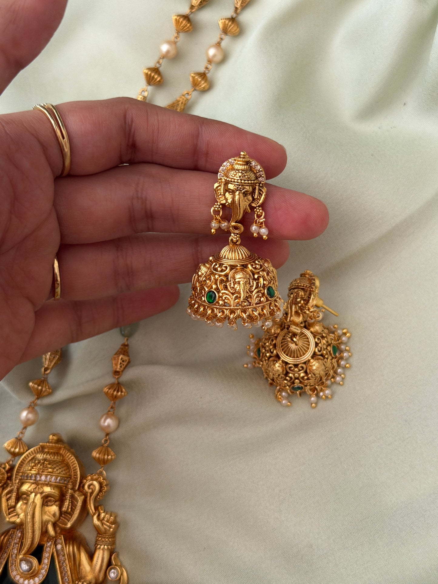 Premium Ganesha Doublet Stone Haaram Set