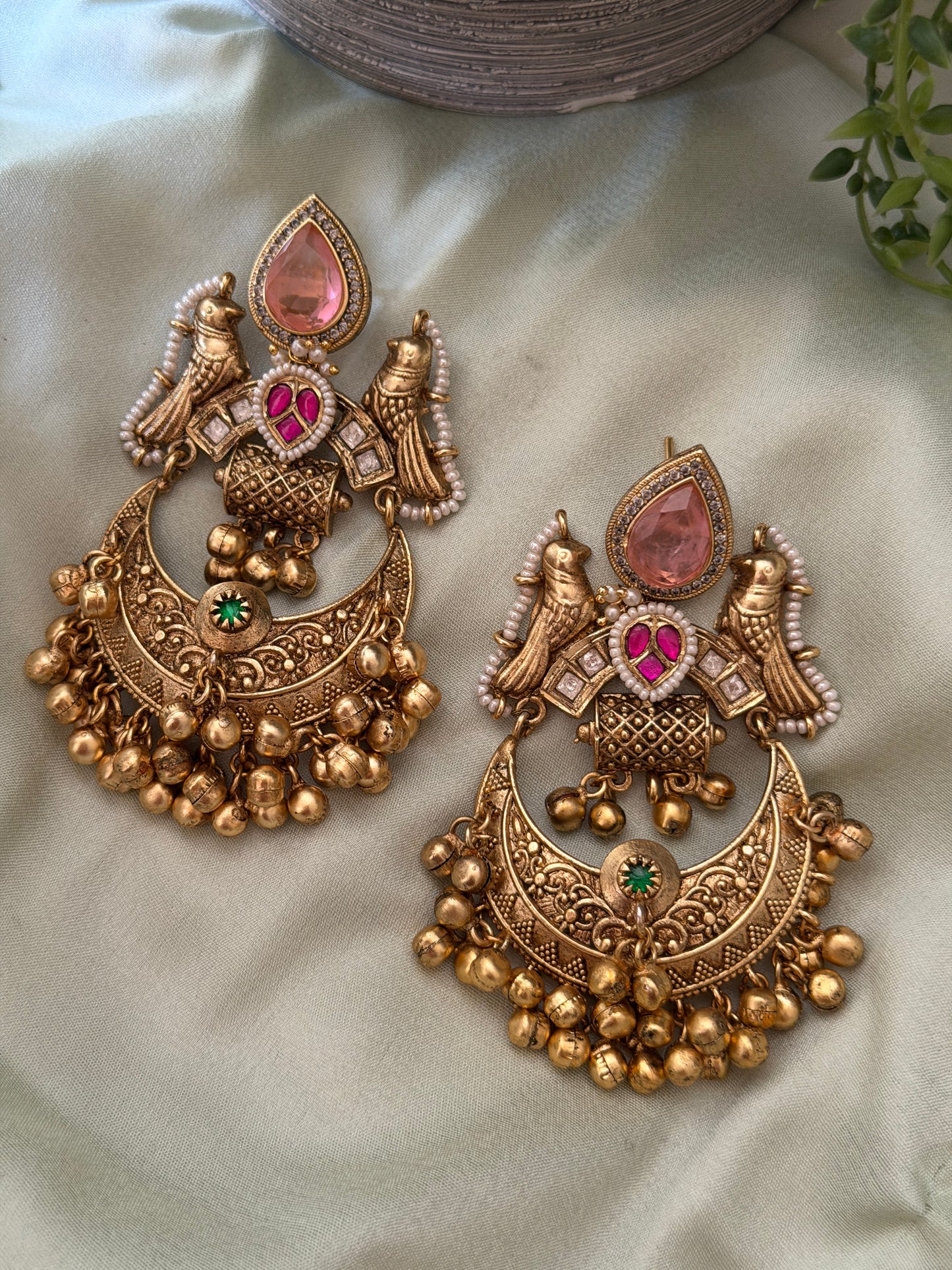 Doublet stone ghungroo Earrings
