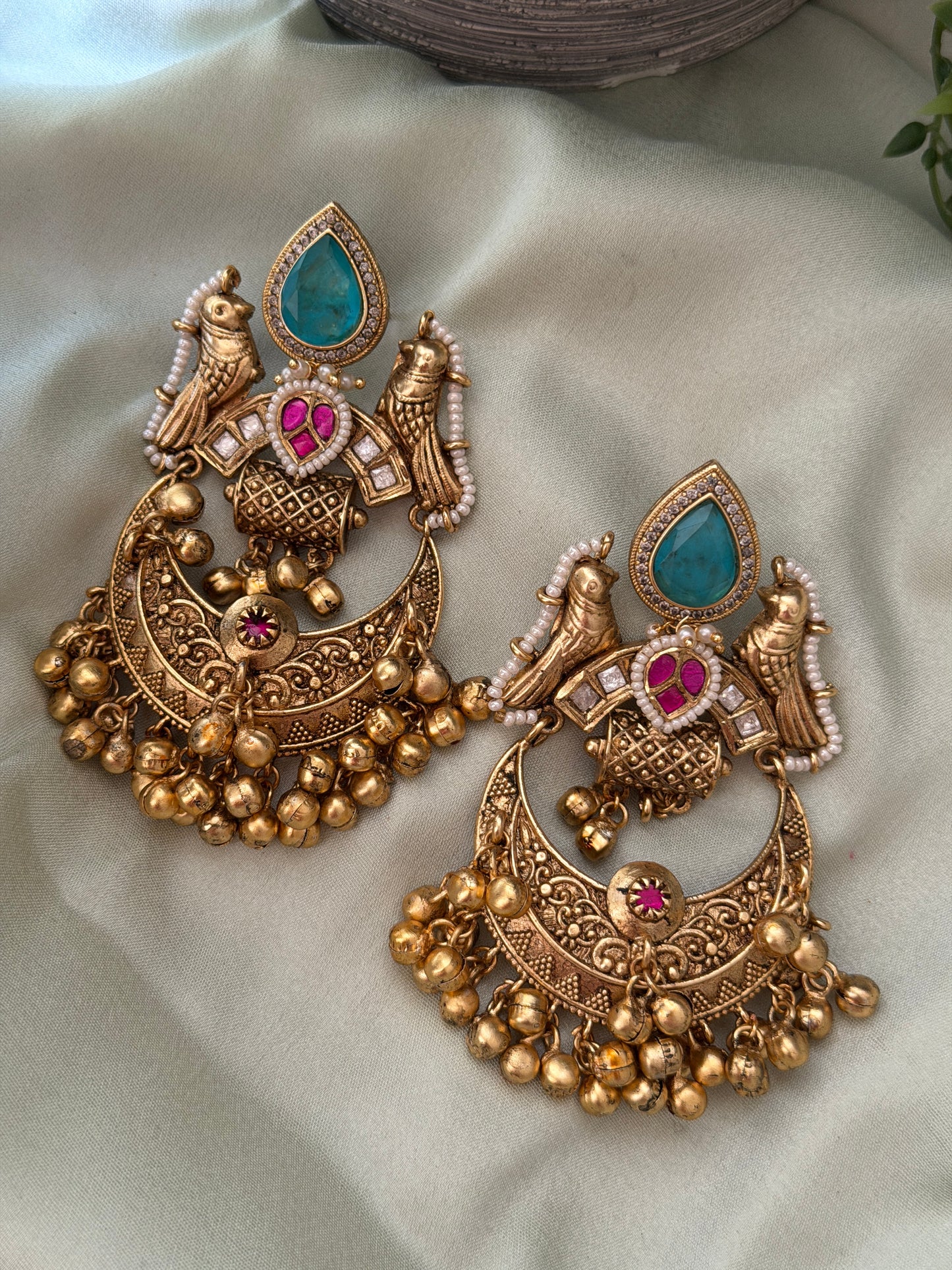 Doublet stone ghungroo Earrings