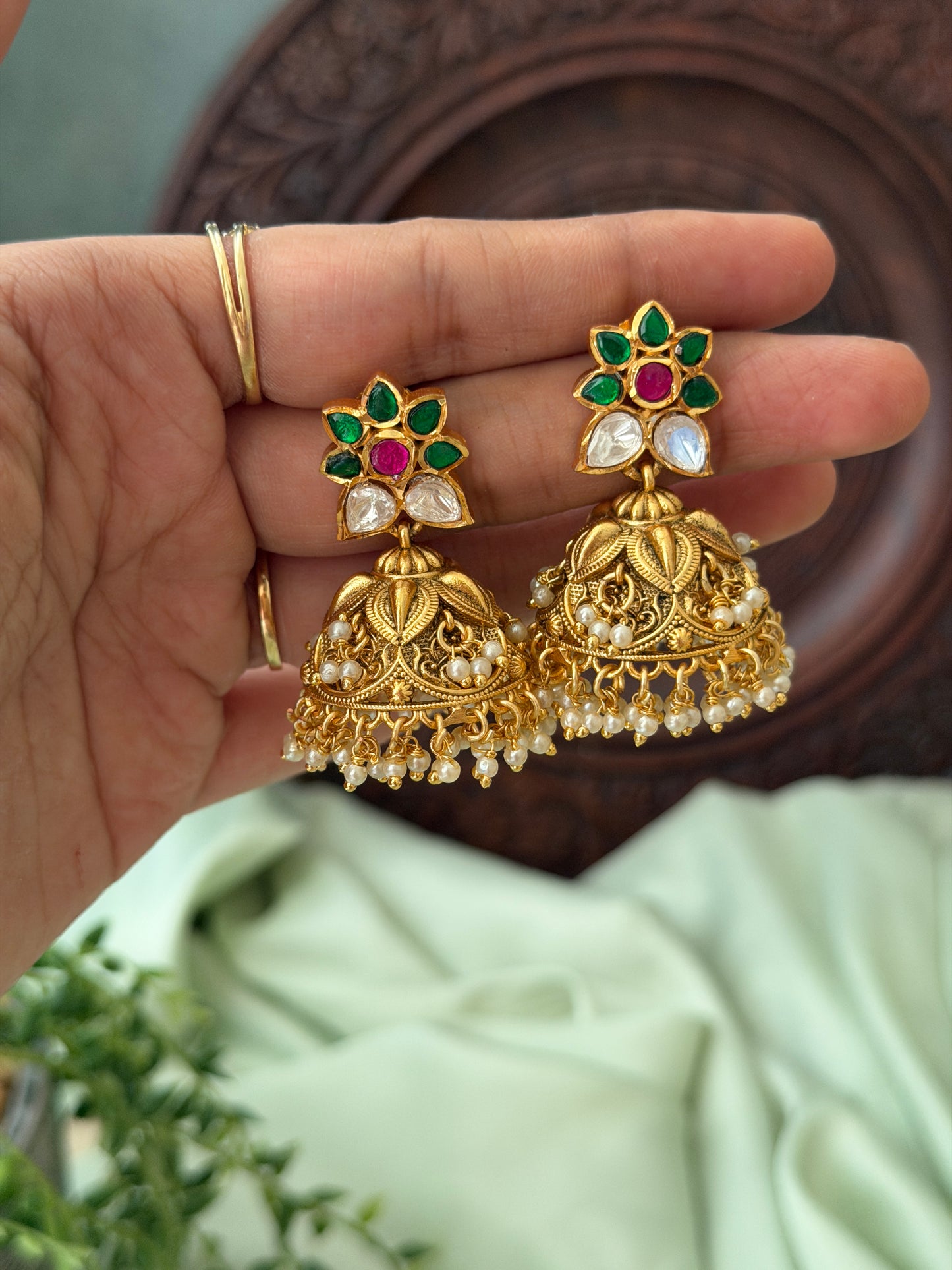 Jadau Stone Gold Jhumkas