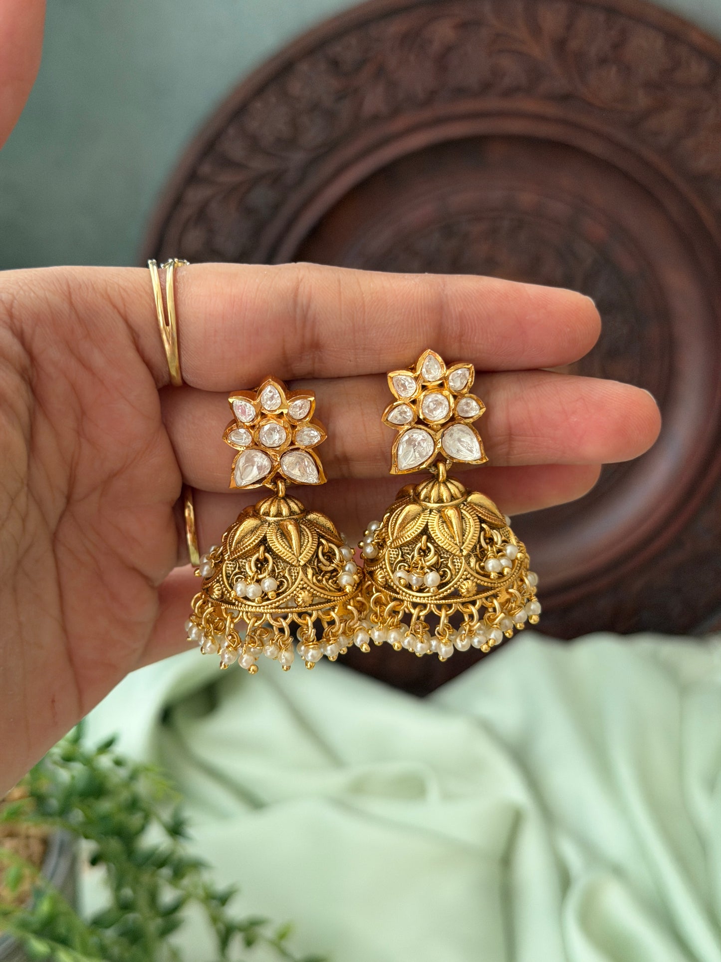 Jadau Stone Gold Jhumkas