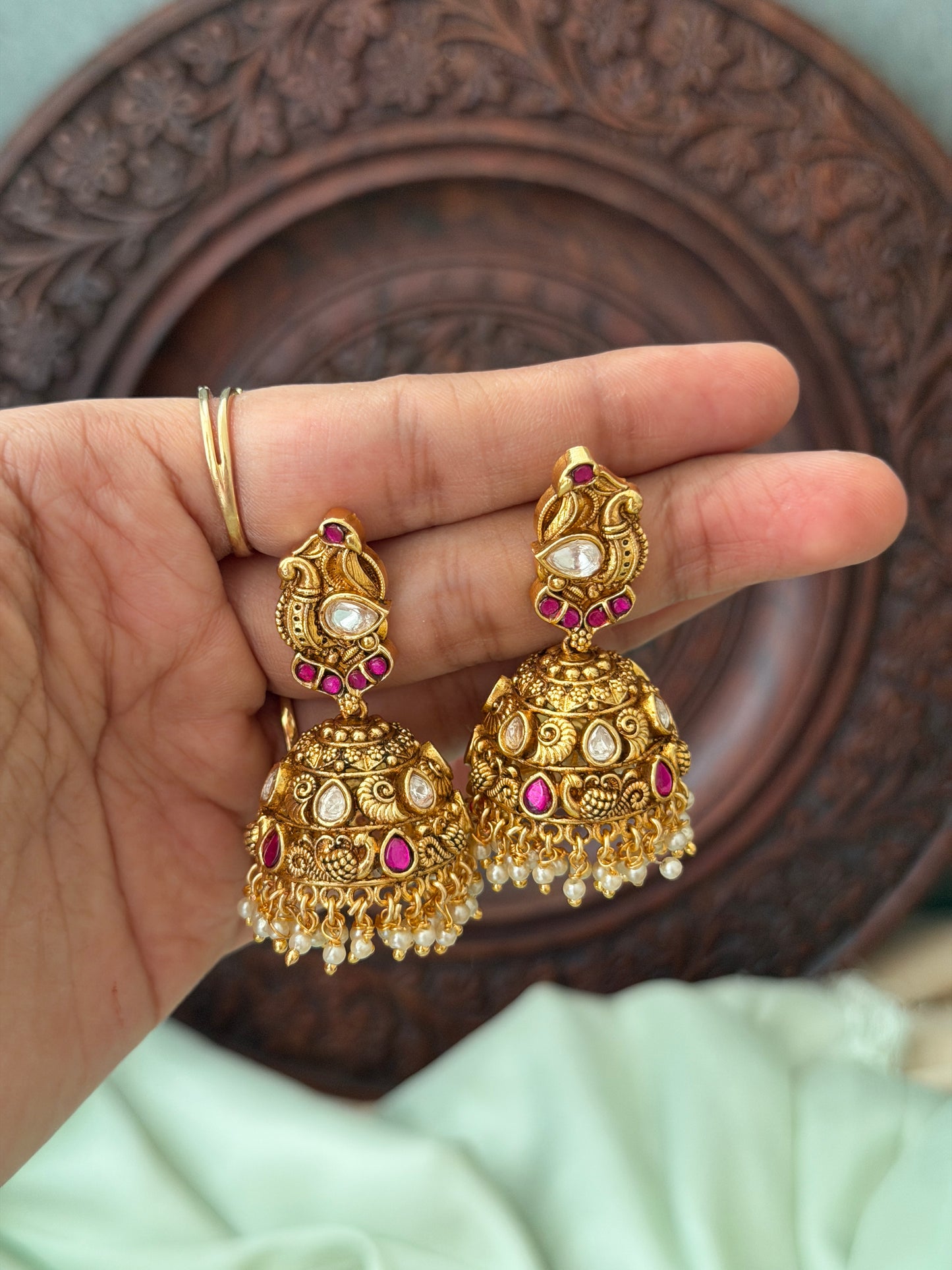 Peacock Jadau gold Jhumkas