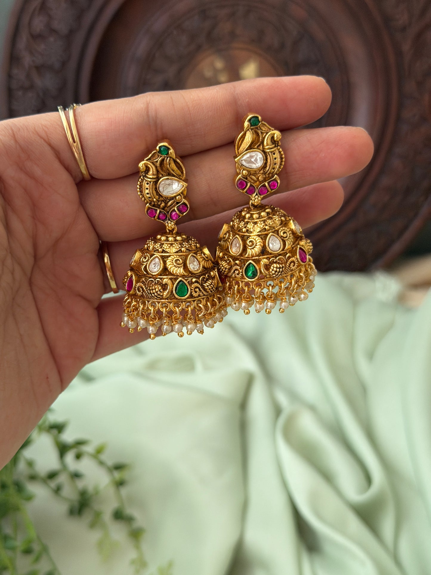 Peacock Jadau gold Jhumkas
