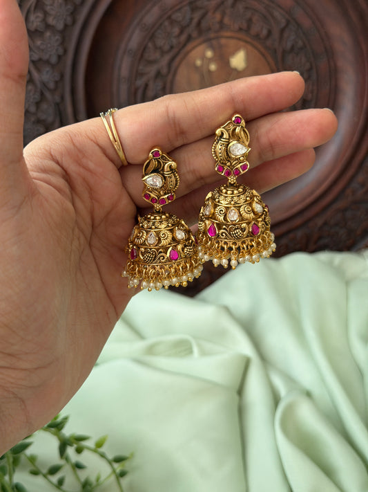 Peacock Jadau gold Jhumkas