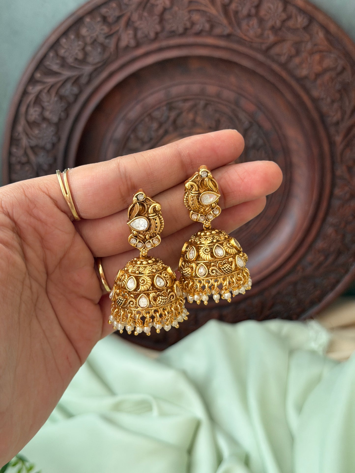 Peacock Jadau gold Jhumkas
