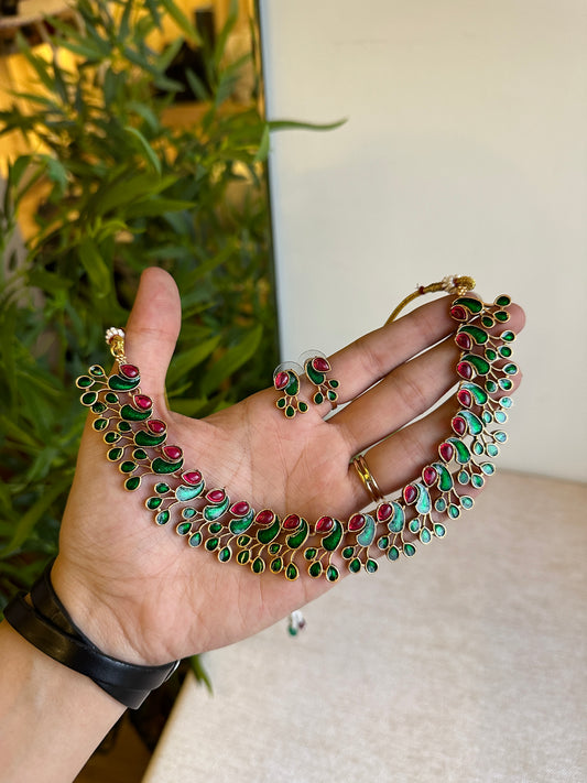 Peacock handpainted necklace