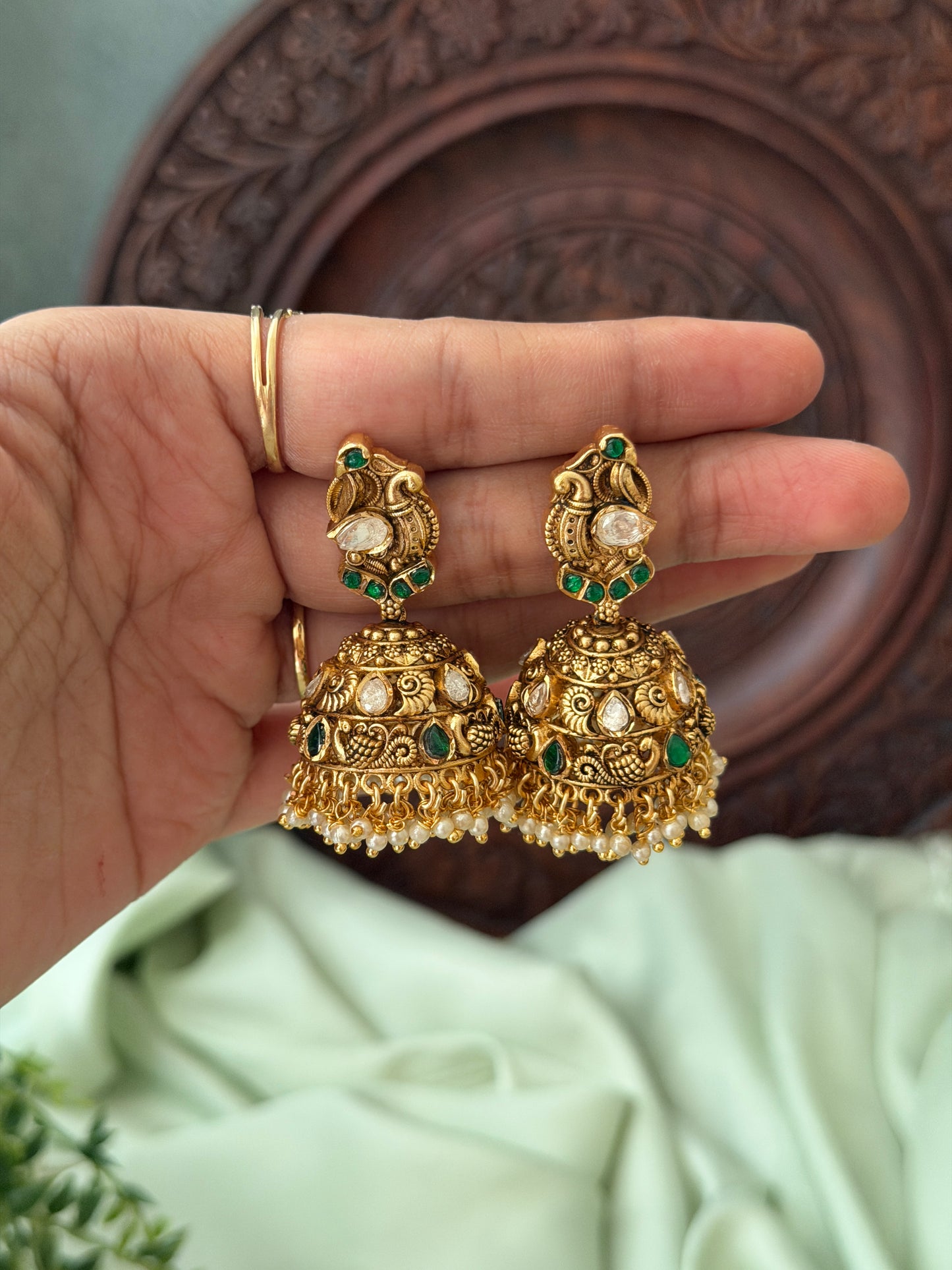 Peacock Jadau gold Jhumkas