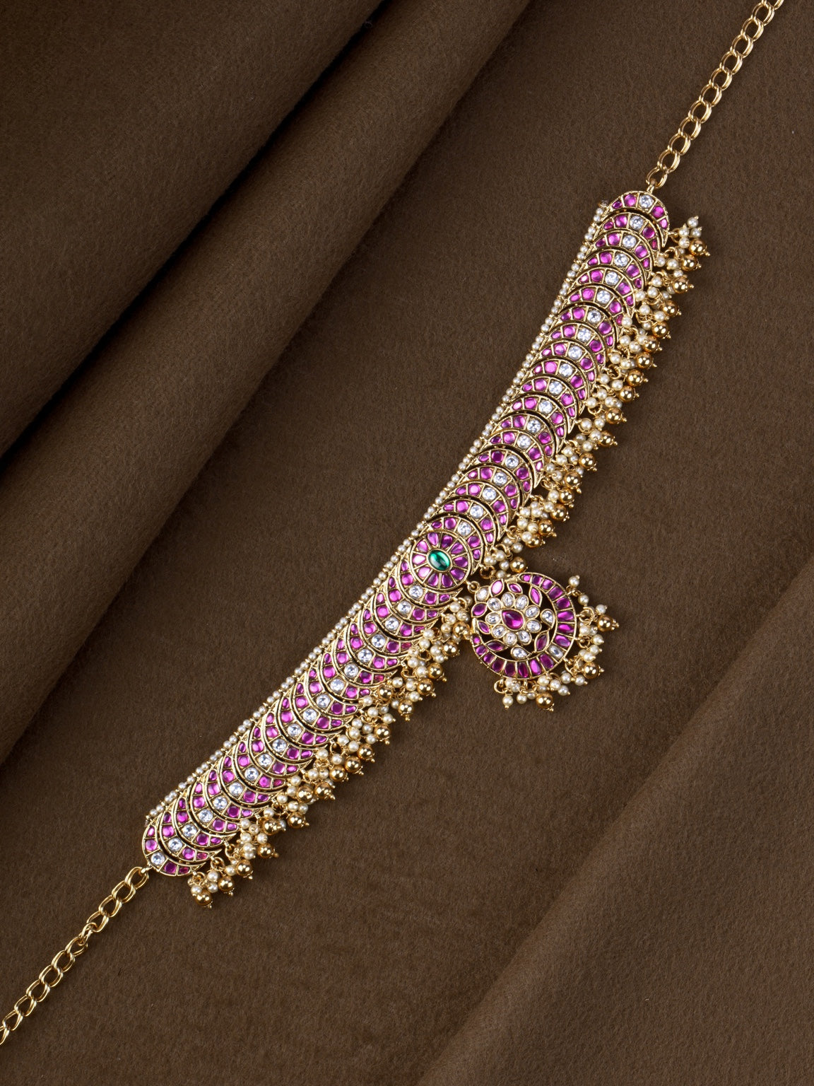 Traditional pink stone and pearl hip belt