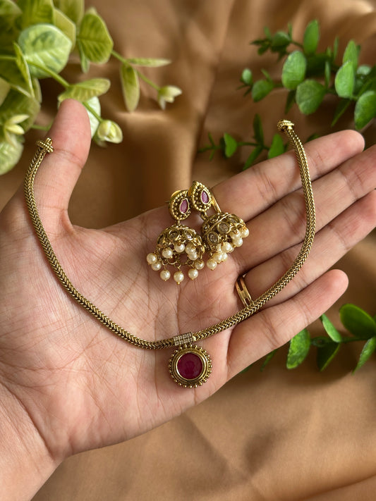Ruby AD Attigai with Jhumkas