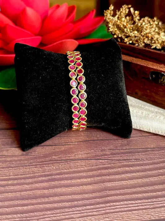 Ruby Gold Plated Bangles (Set of 2)