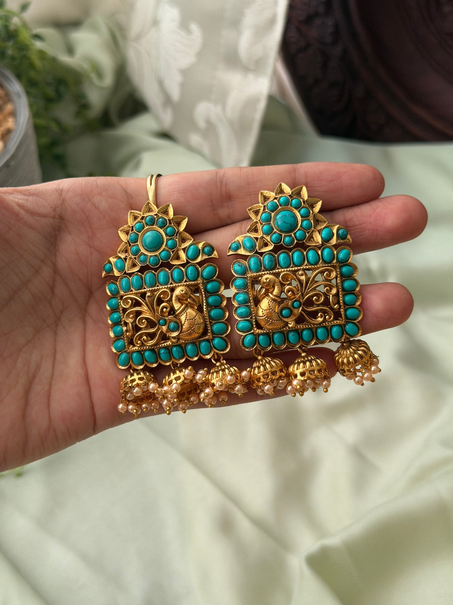 Square Azure Kempu Earrings