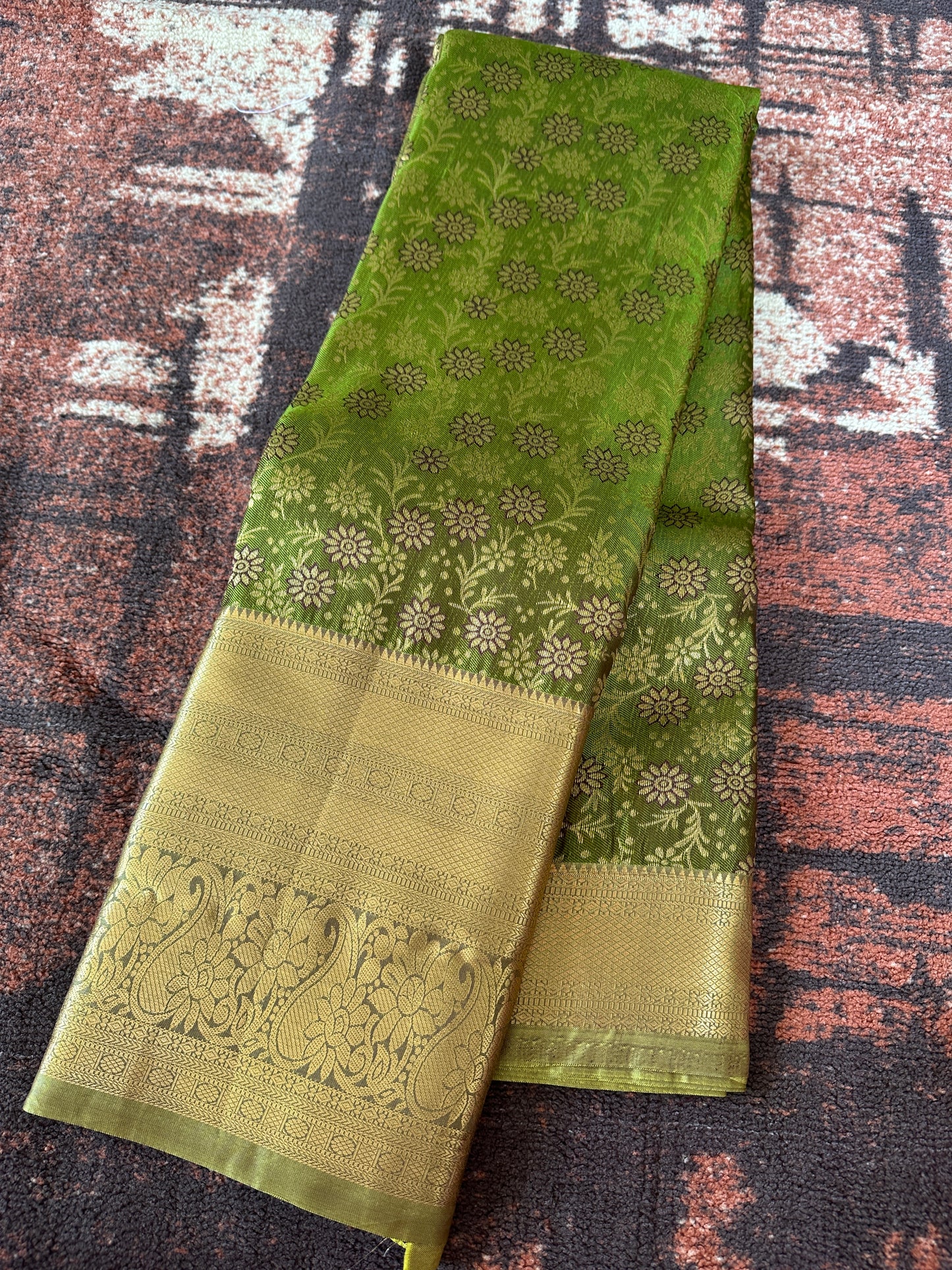 Bottle Green Sunflower Tissue Silk Saree