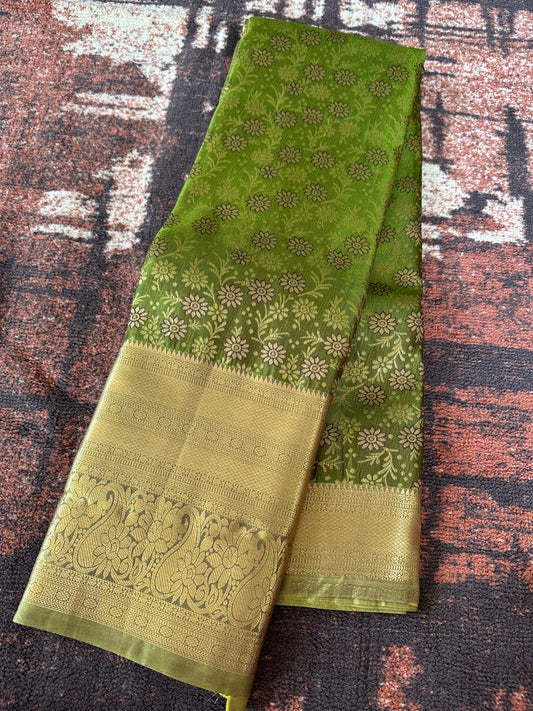 Bottle Green Sunflower Tissue Silk Saree