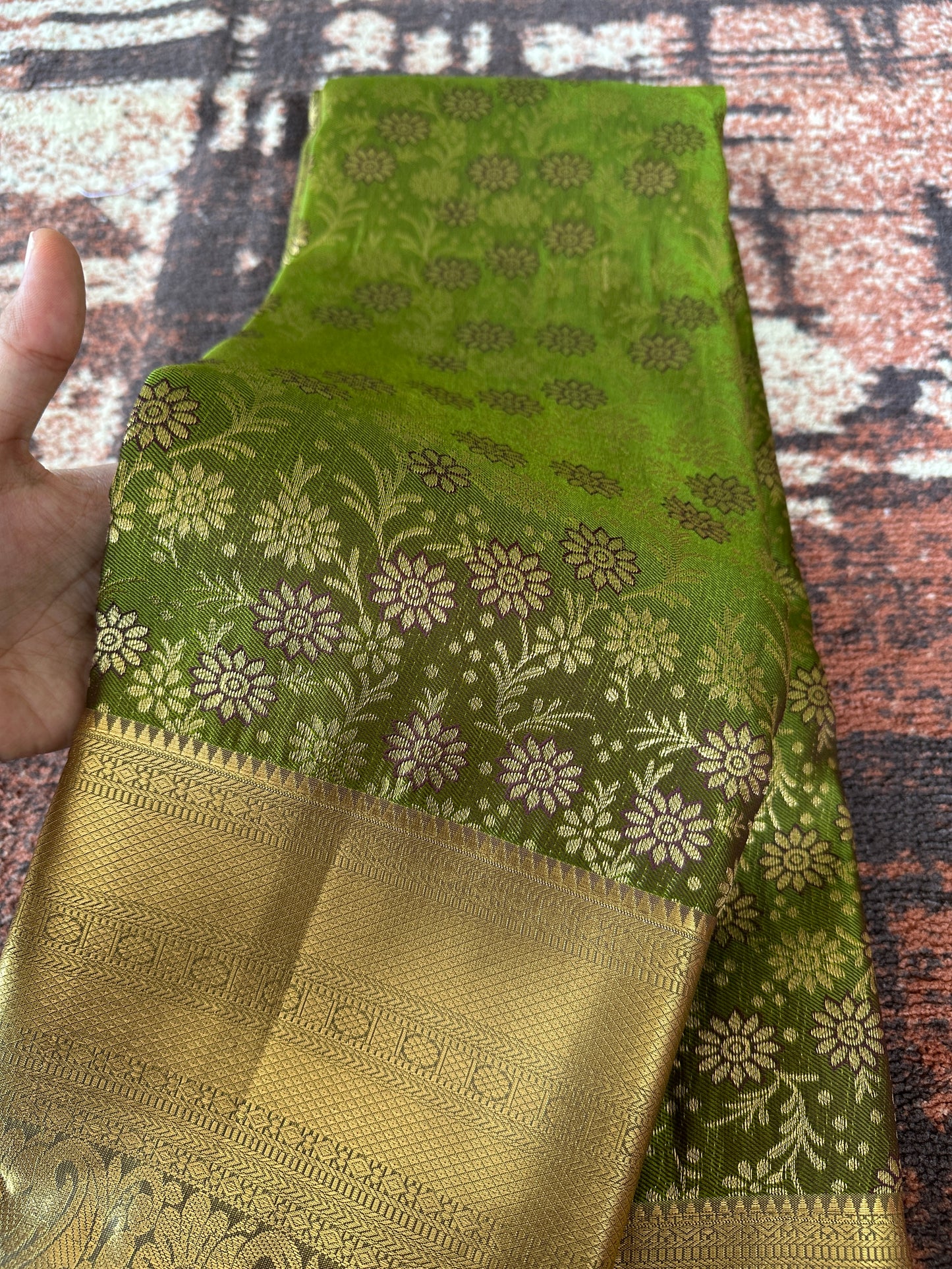Bottle Green Sunflower Tissue Silk Saree