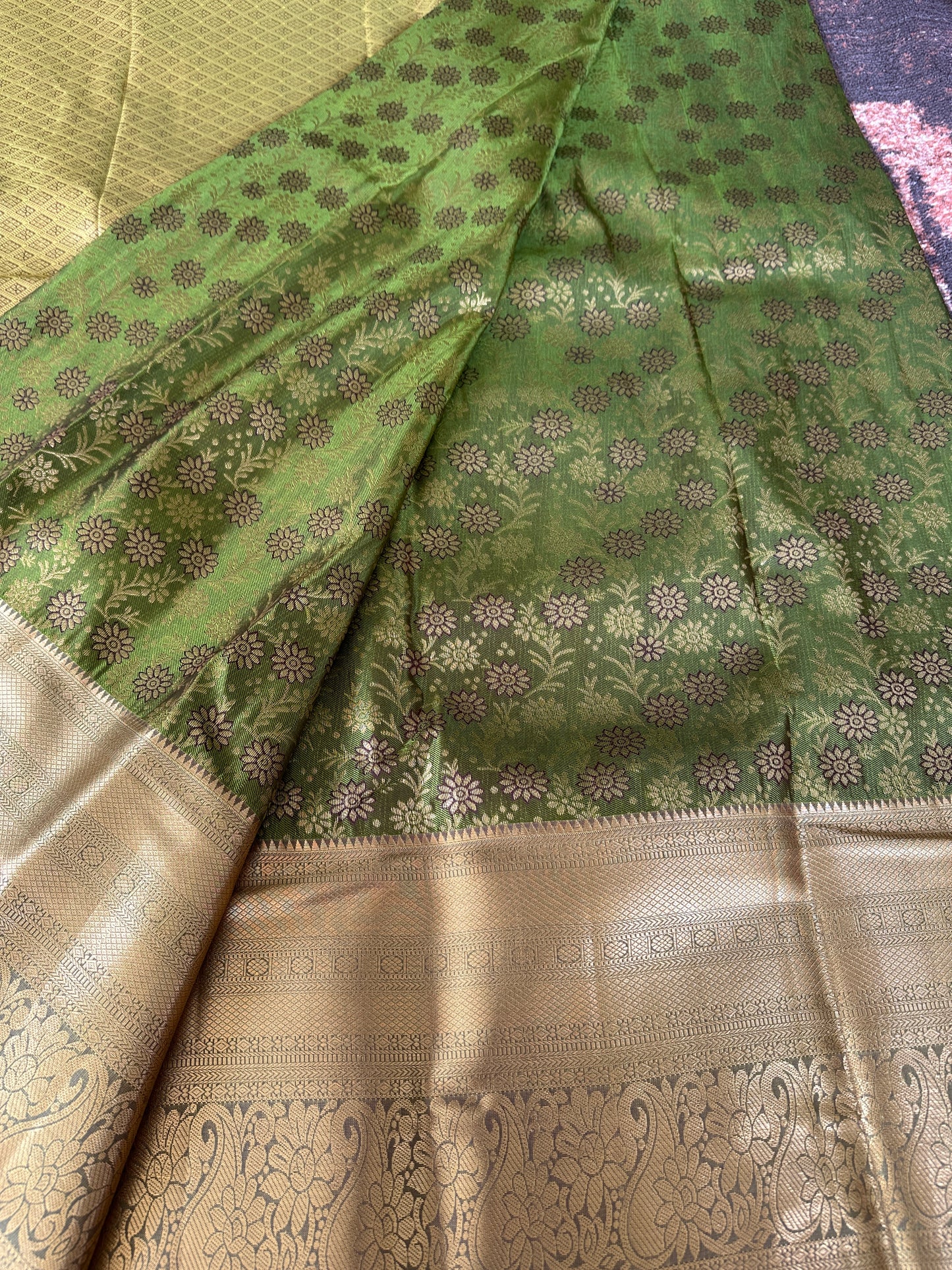Bottle Green Sunflower Tissue Silk Saree