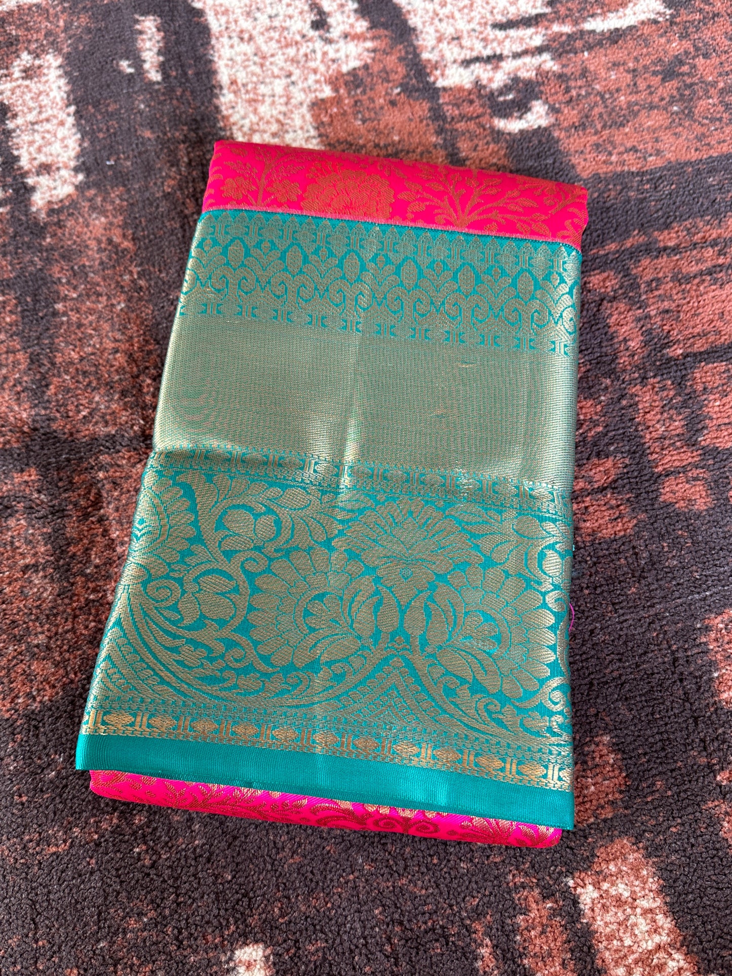 Hot Pink x Blue al tissue Silk Saree