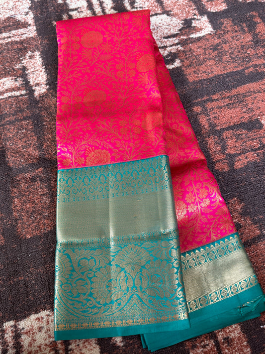 Hot Pink x Blue al tissue Silk Saree