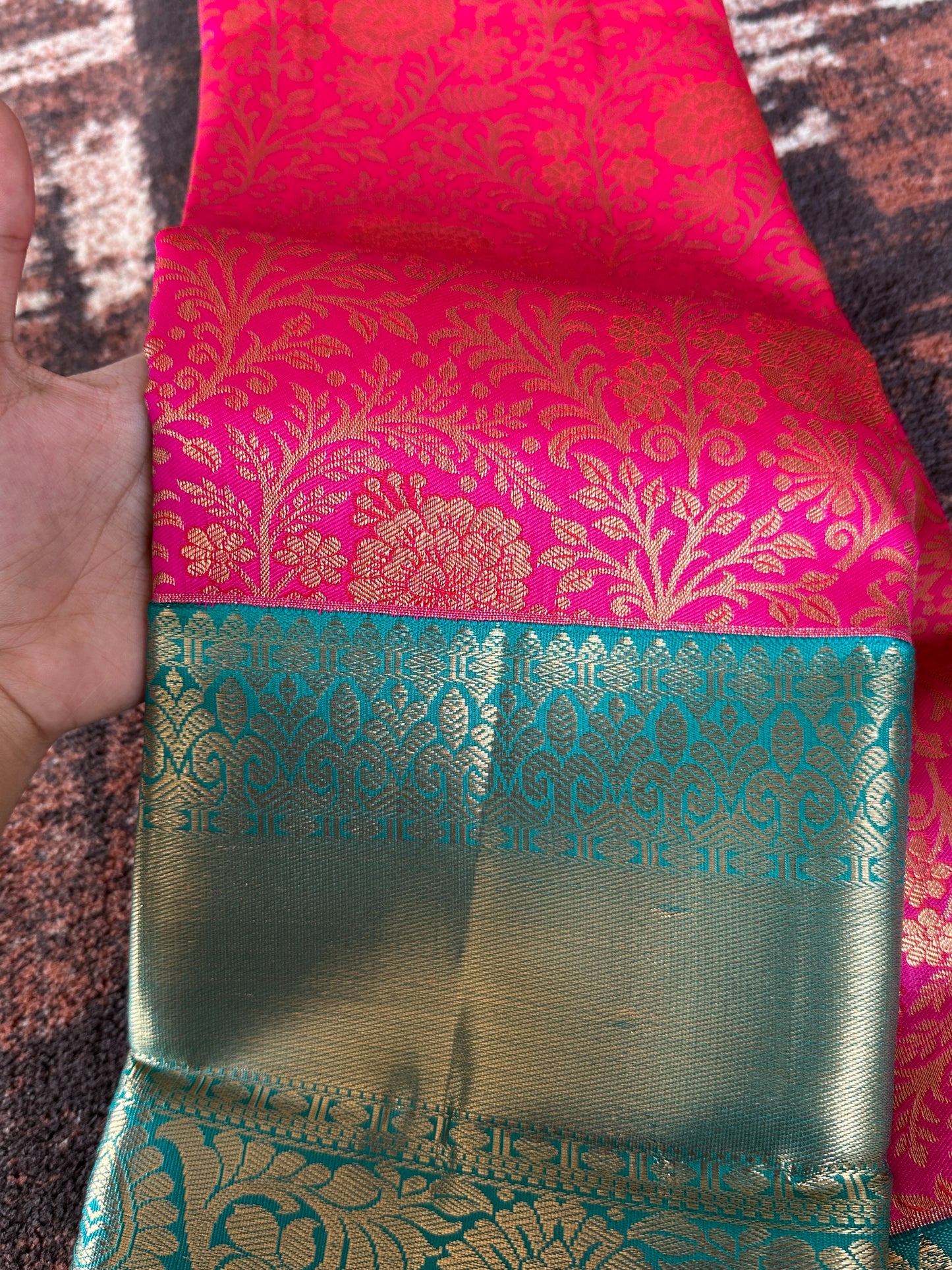 Hot Pink x Blue al tissue Silk Saree