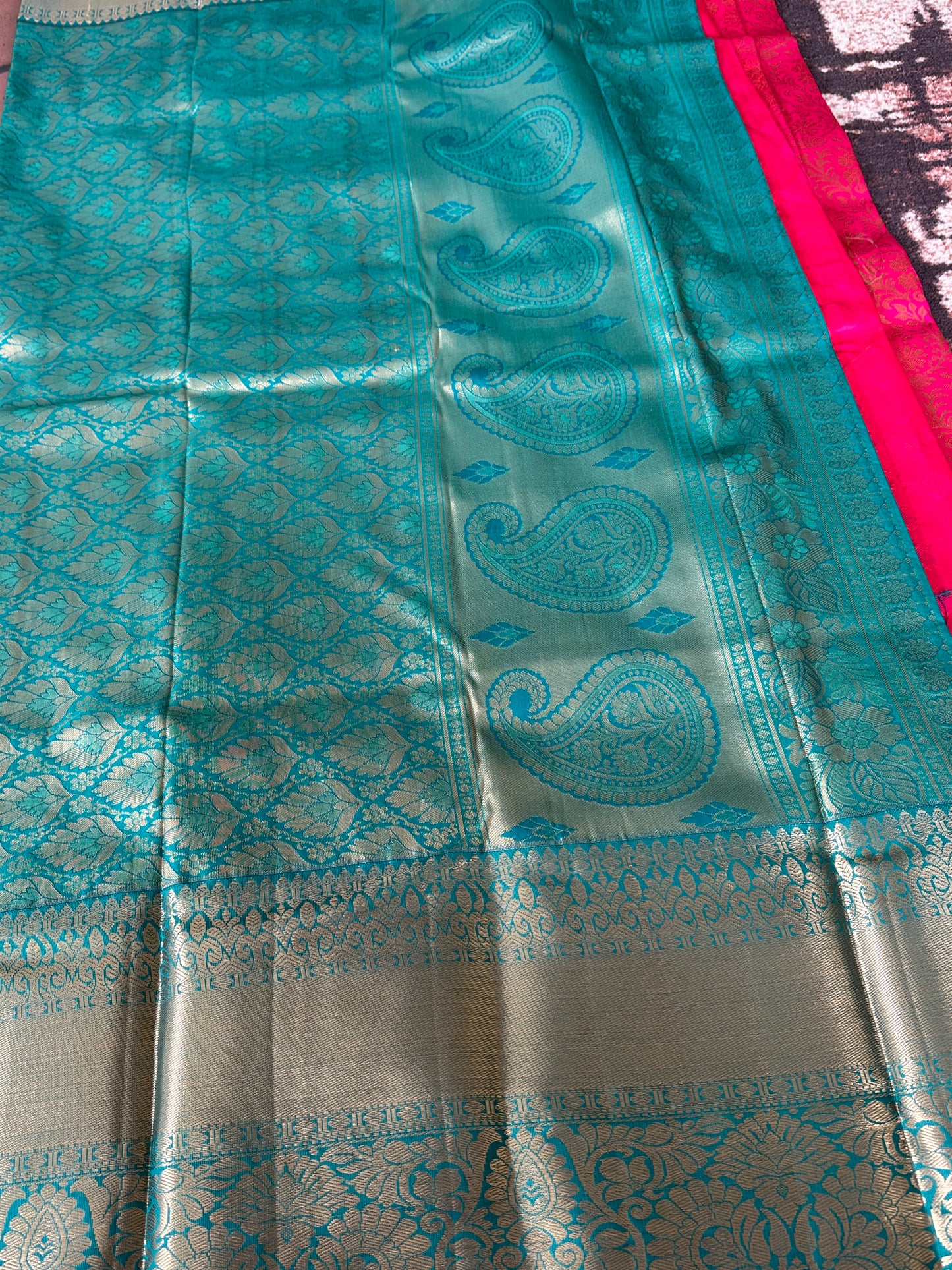 Hot Pink x Blue al tissue Silk Saree