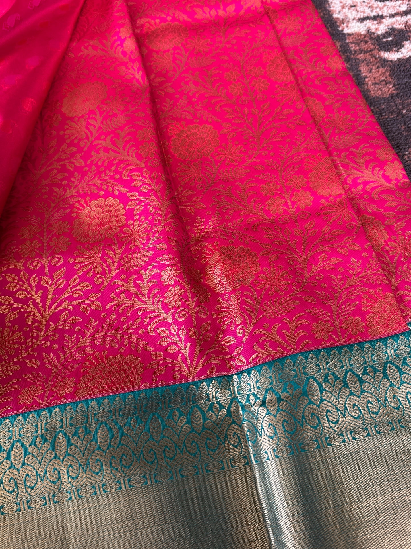 Hot Pink x Blue al tissue Silk Saree