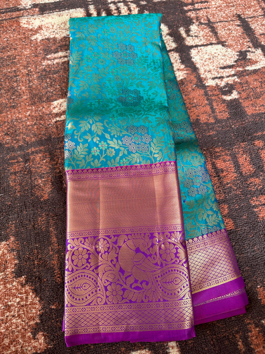 Dark Teal Blue Tissue Silk Saree