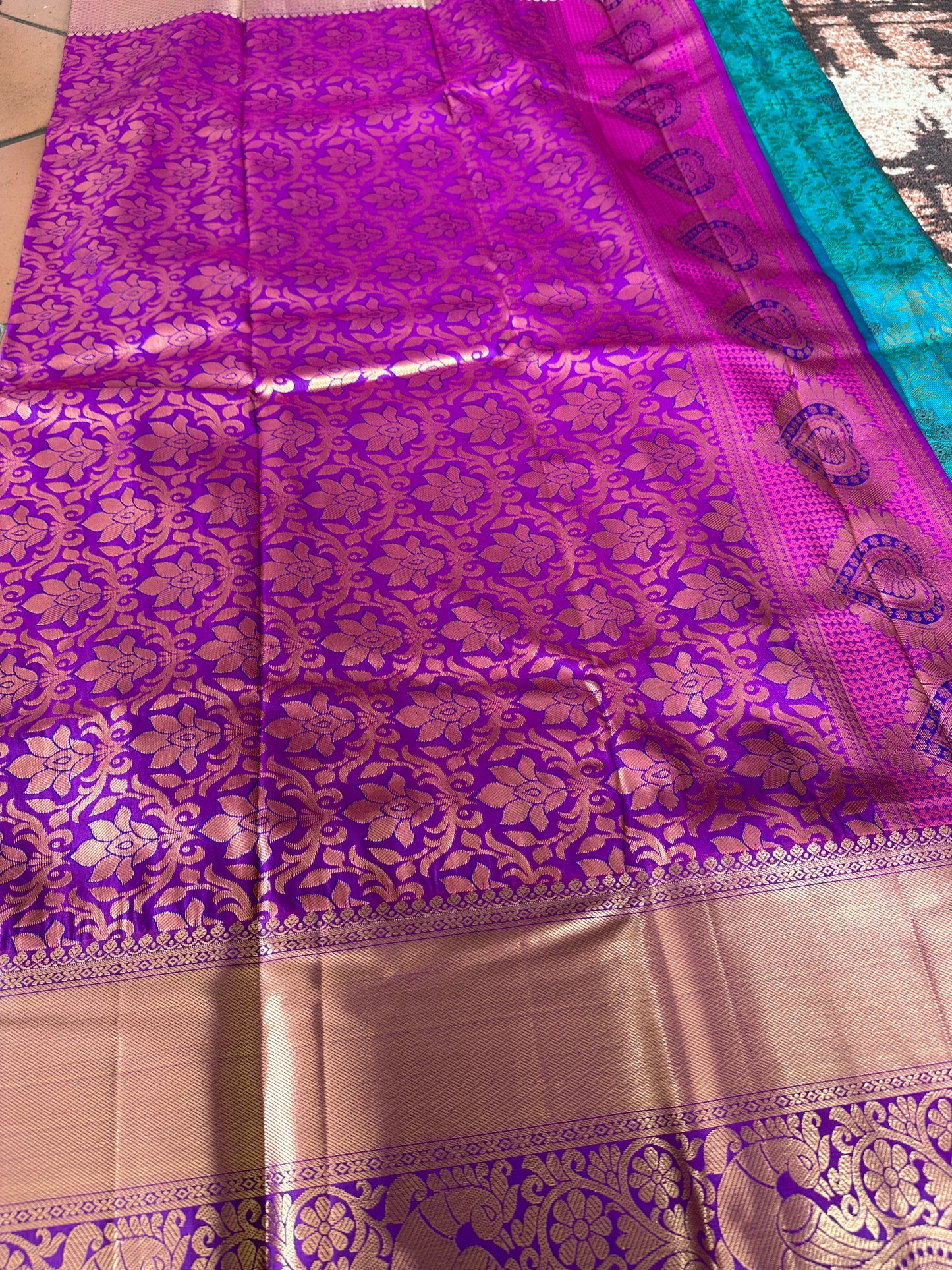 Dark Teal Blue Tissue Silk Saree