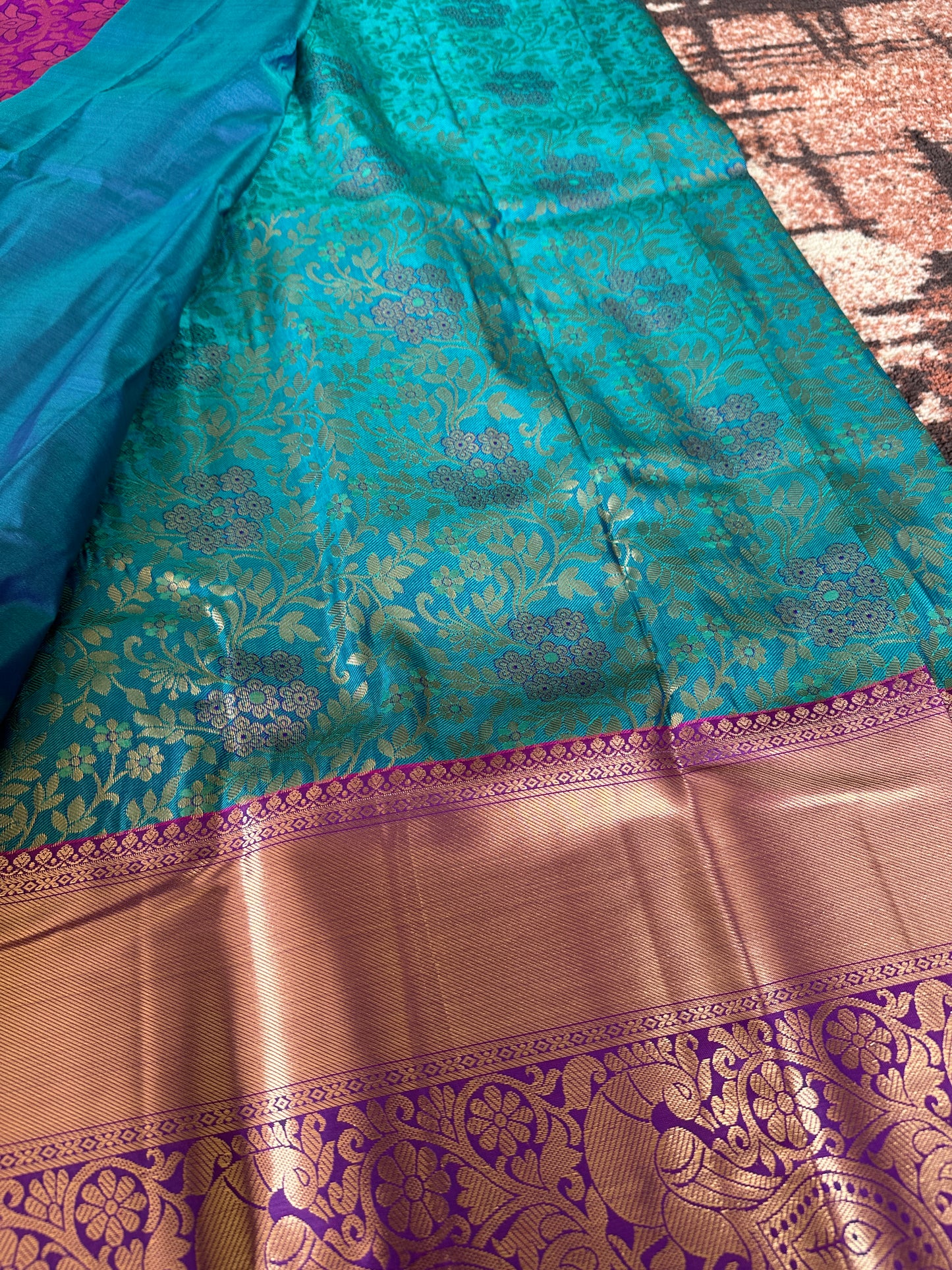 Dark Teal Blue Tissue Silk Saree